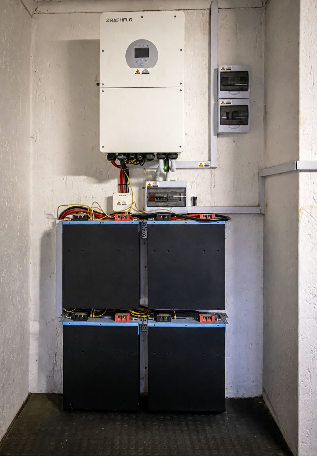 Rack-mounted lithium battery system being installed